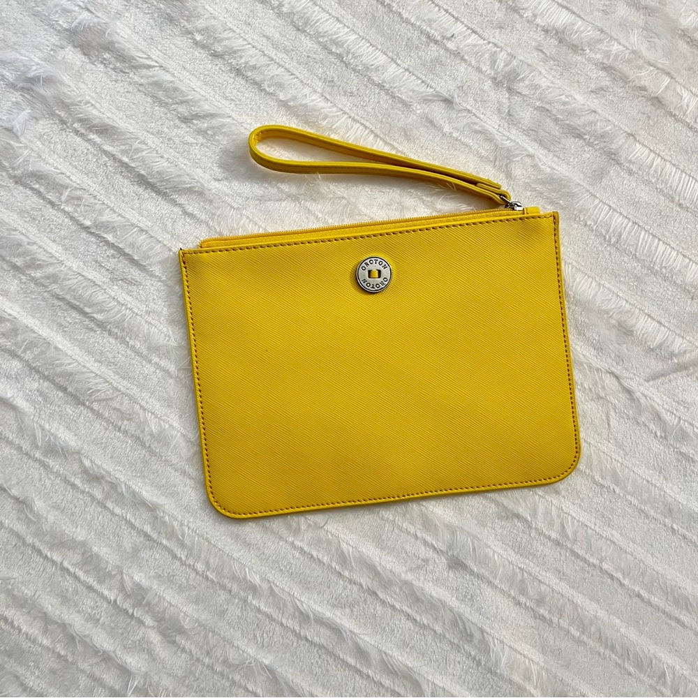 NWT Oroton Yellow Leather Large Zip Pouch Brand New